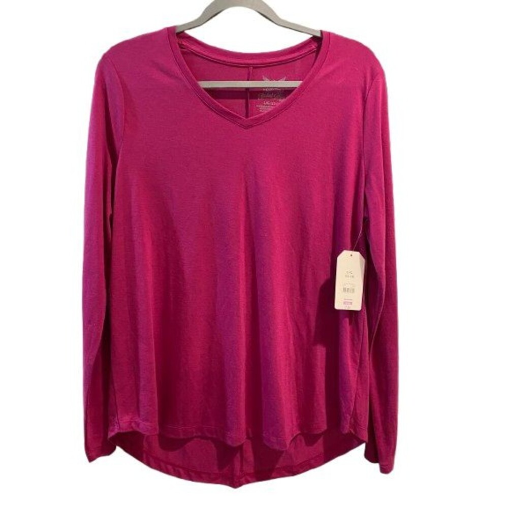 Women's Large 12-14 T-shirt Long Sleeve Faded Glory Pink V-neck